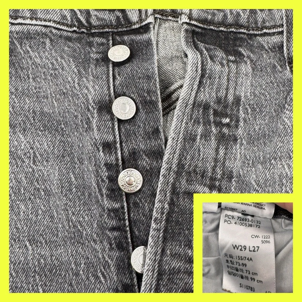 Levi‎ Strauss Mens 501 Original Fit Black Wash Button Fly Jeans W29 L27 Big E
